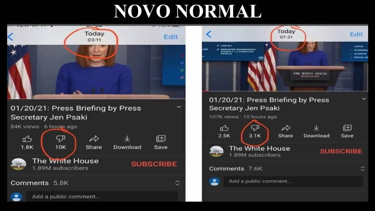 YouTube Foi Pego Em Flagrante, Removendo DESLIKES Da Página Da Casa Branca De Biden